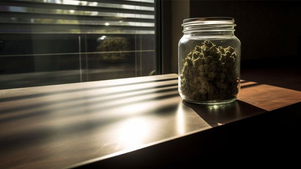 a jar filled with myrcene marijuana strains