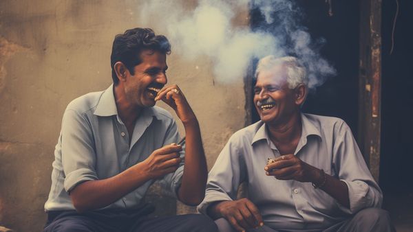 two people laughing together with giggly marijuana strains