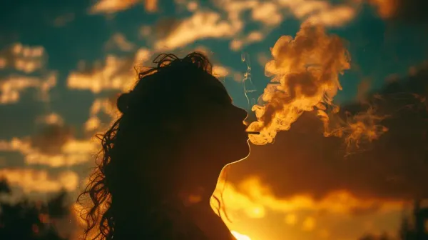 Silhouette of a woman smoking cannabis during the Golden Hours of the day