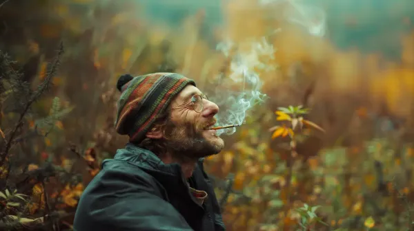 Man smoking cannabis in nature and enjoying the moment