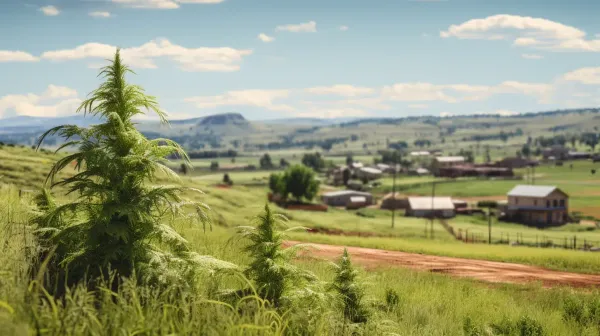 Marijuana plant growing in the countryside of Oklahoma.