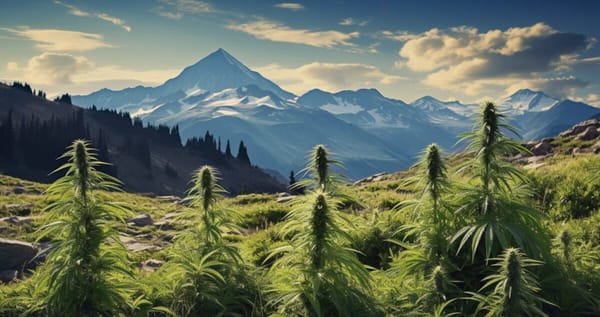 Washington State with marijuana plants in foreground