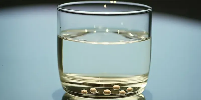 A glass of water with cannabis seeds floating, ready to begin germinating by soaking overnight for better sprouting.
