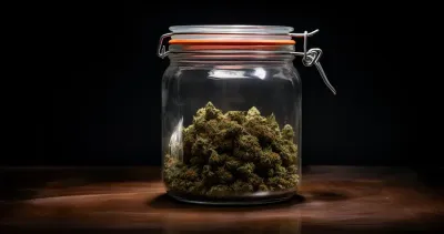 Cannabis buds being cured in jars, a process that helps preserve the buds’ potency, flavor, and aroma.