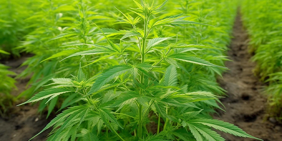 A detailed view of fan leaves on a cannabis plant, important for absorbing light and supporting plant growth.