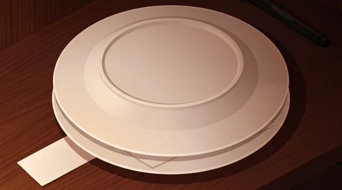 The covered pair of plates resting in a dark, warm cupboard