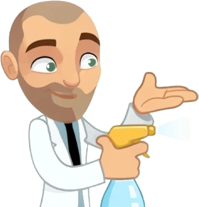 Robert holding up a spray bottle of clean water