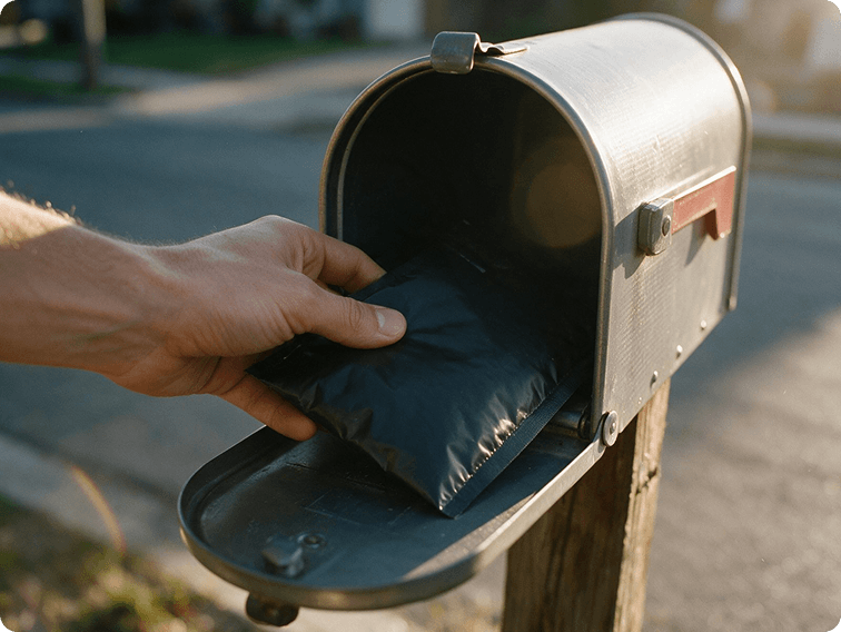 Discreet package being placed into a mailbox