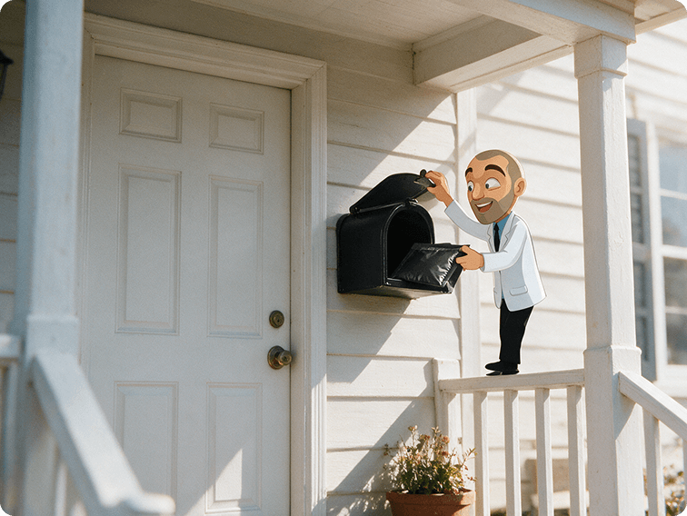 Package being delivered to a house mailbox